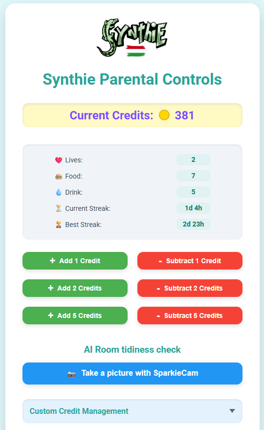 Synthie parental controls web UI